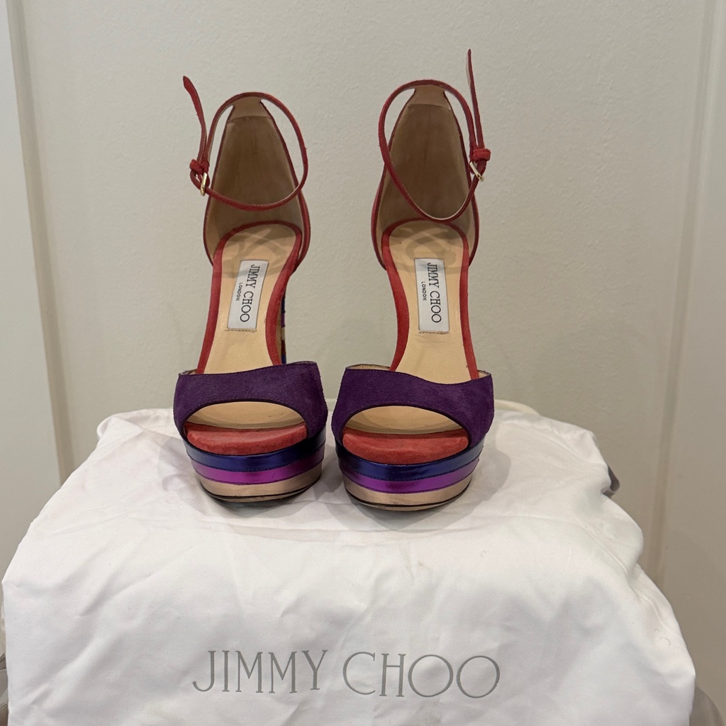 Jimmy Choo Purple And Red Strappy Platform Sandals